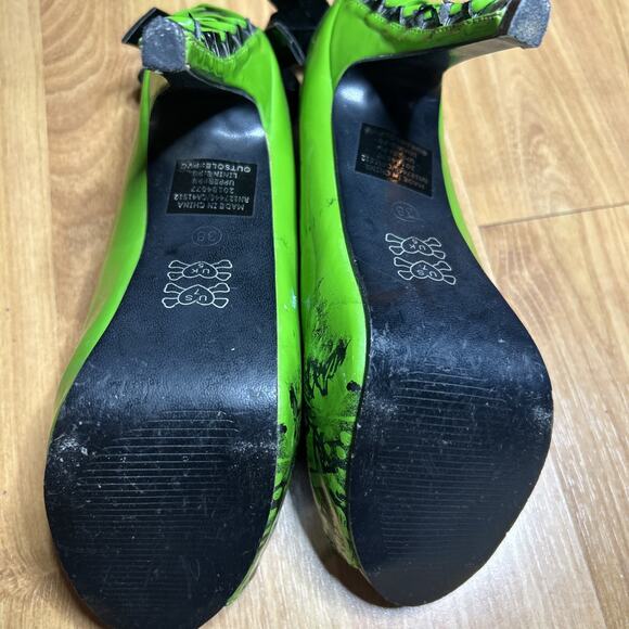 Iron Fist Zombie skull Stomper Heels Size 7 Peep Toe Platform With Bows - Used - Picture 7 of 7